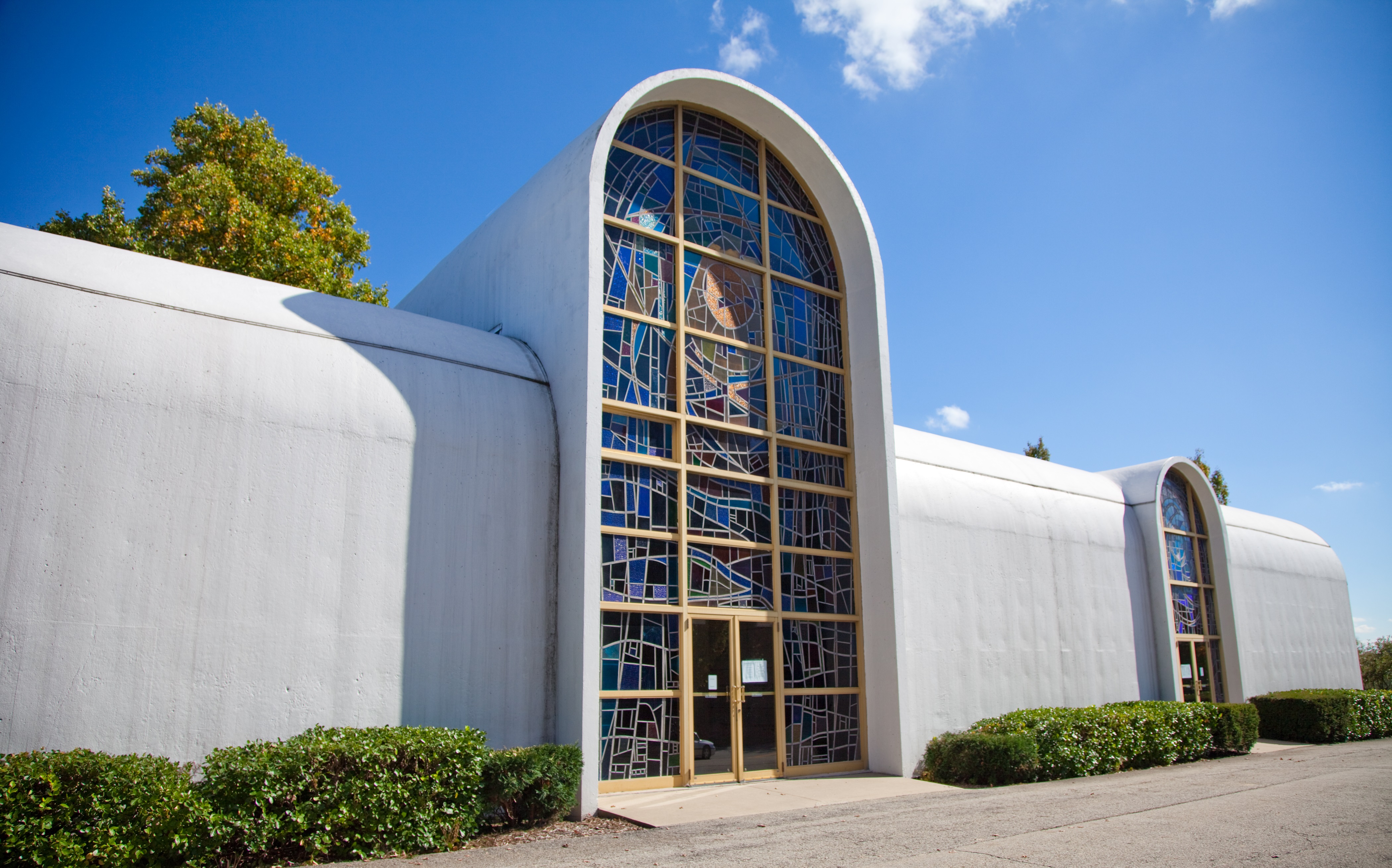 Beautiful chapel mausoleum interior with stained glass and climate-controlled comfort